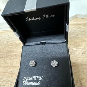 Sterling Silver Diamond Flower Stud Earrings